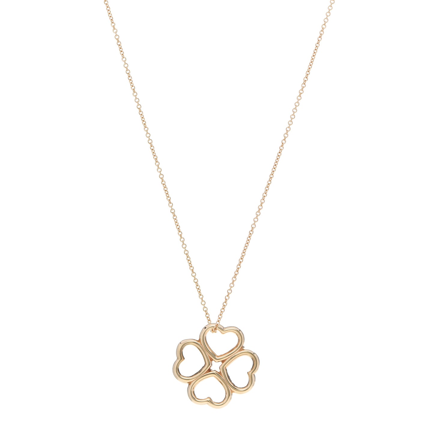 18K Yellow Gold Loving Heart Clover Pendant Necklace