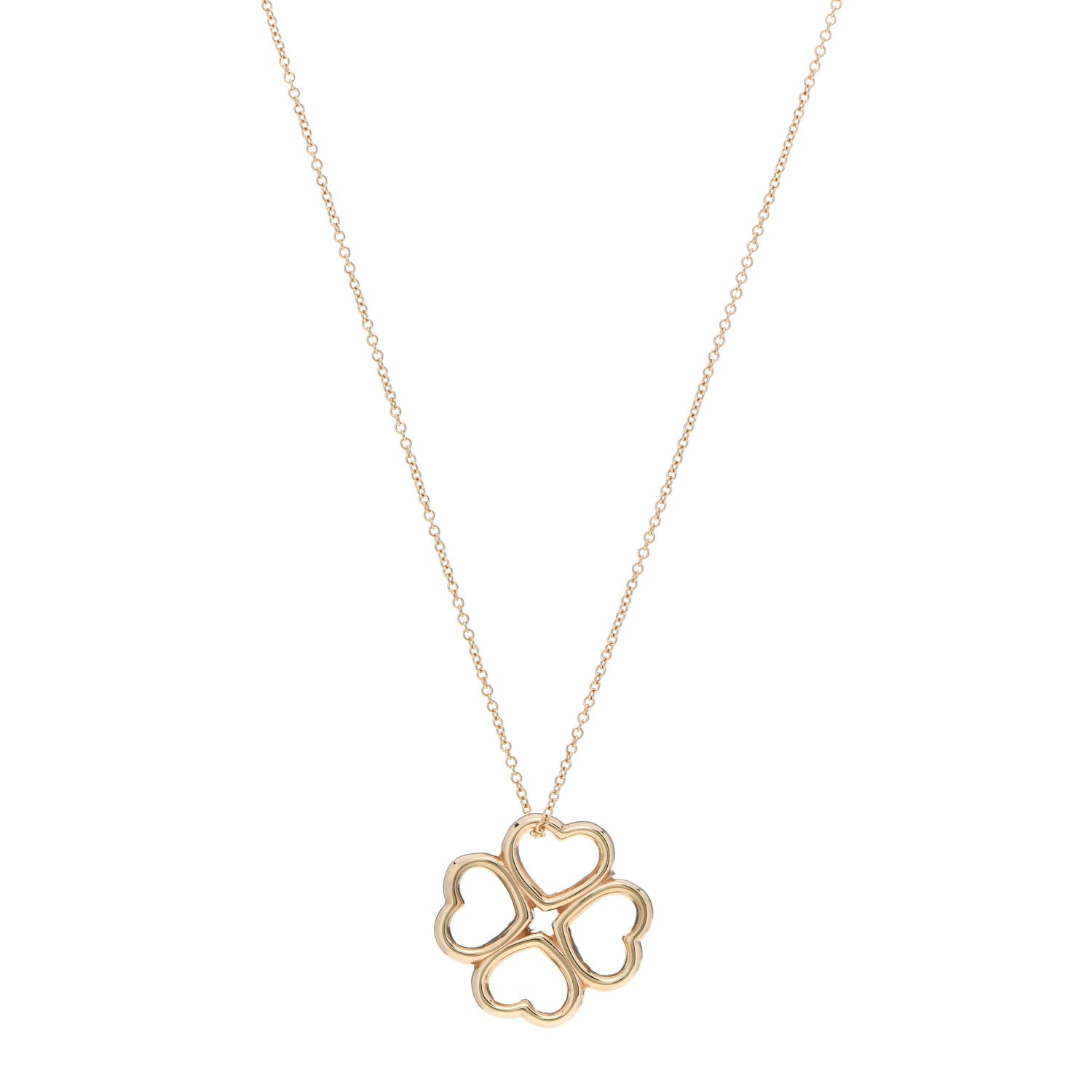Tiffany 18K Yellow Gold Loving Heart Clover Pendant Necklace 1 of 7