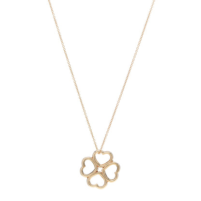Tiffany 18K Yellow Gold Loving Heart Clover Pendant Necklace 1 of 7