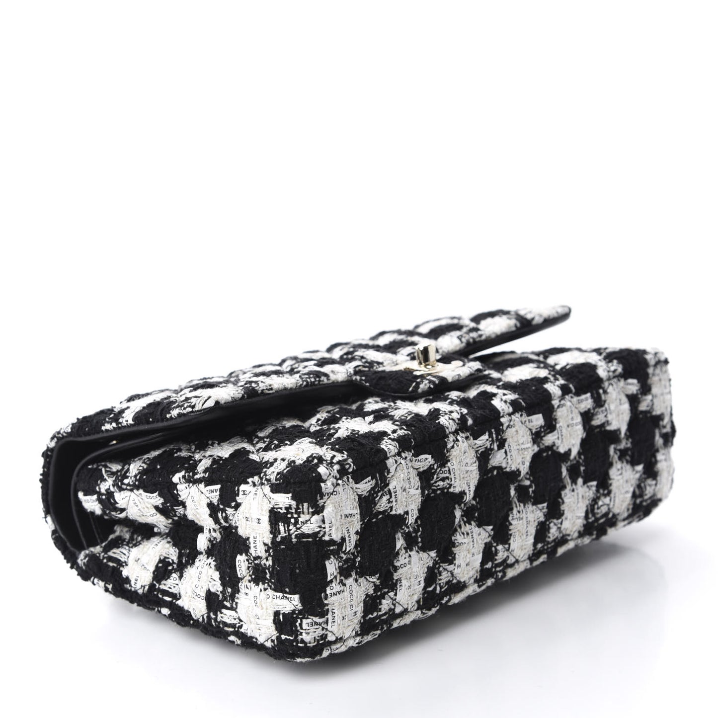 Tweed Quilted Medium Double Flap Black Ecru White