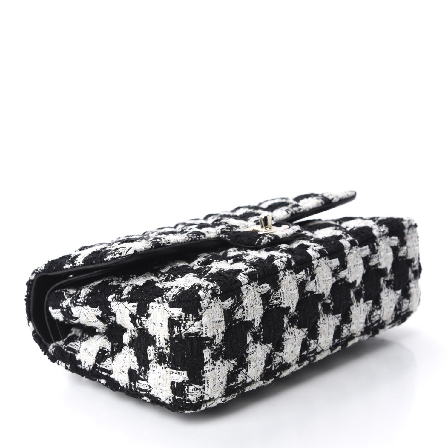 Chanel Tweed Quilted Medium Double Flap Black Ecru White 4 of 12