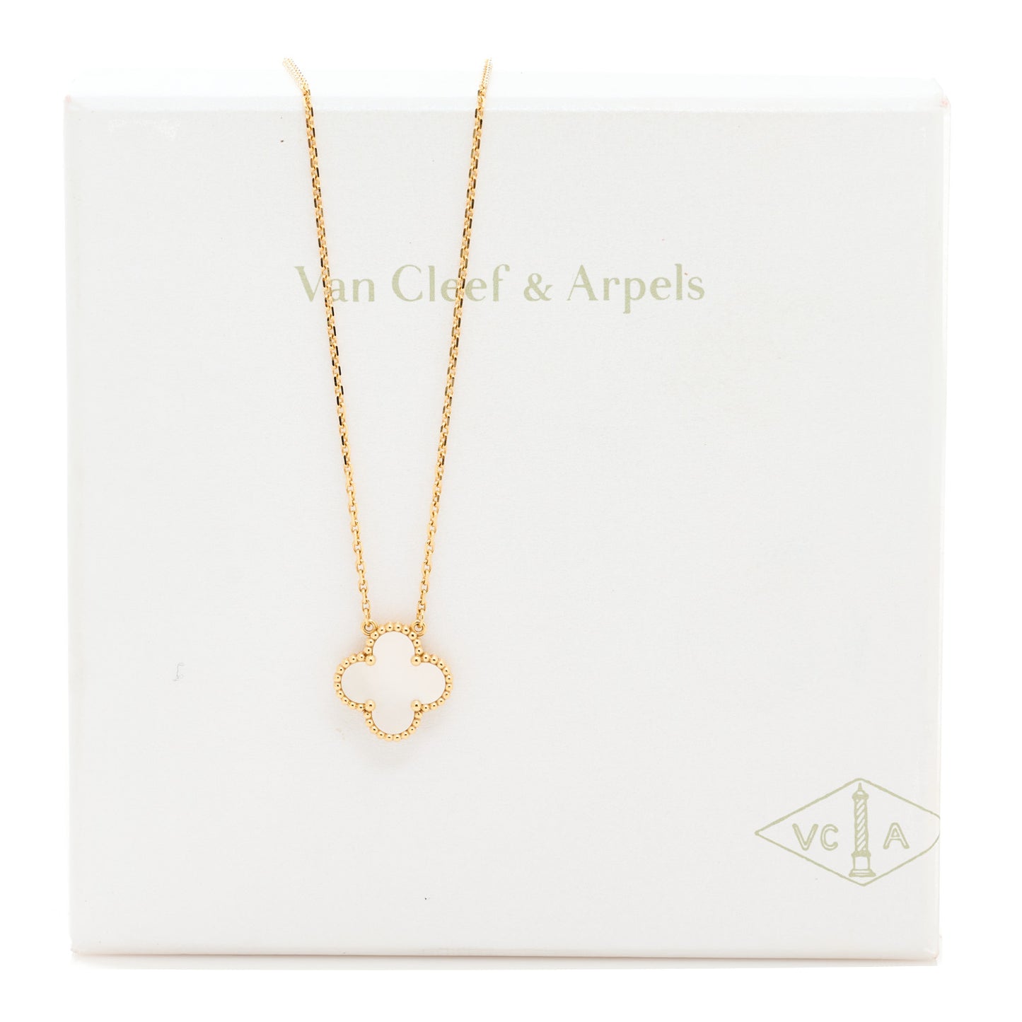 18K Yellow Gold Mother of Pearl Vintage Alhambra Pendant Necklace
