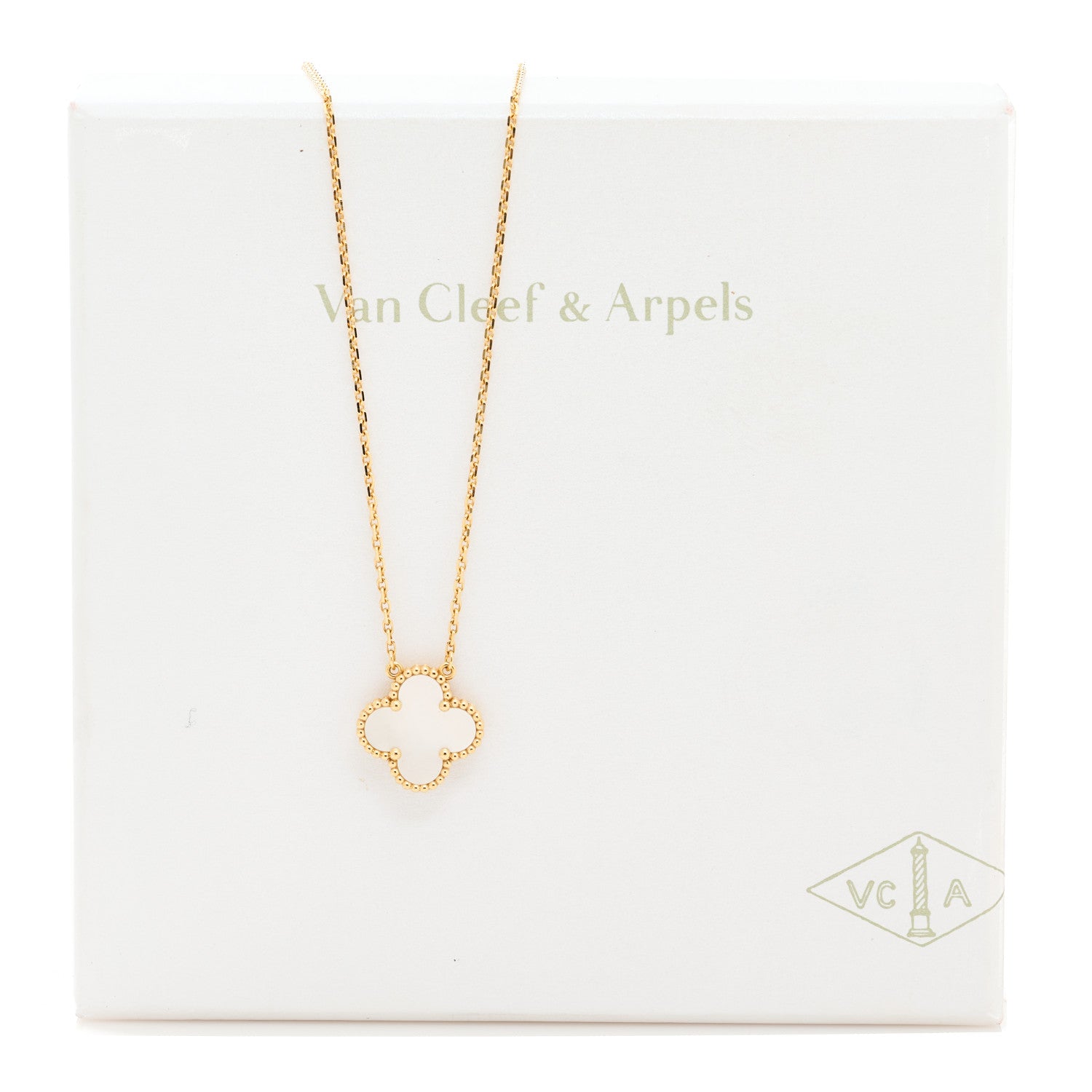 Van Cleef & Arpels 18K Yellow Gold Mother of Pearl Vintage Alhambra Pendant Necklace 5 of 5