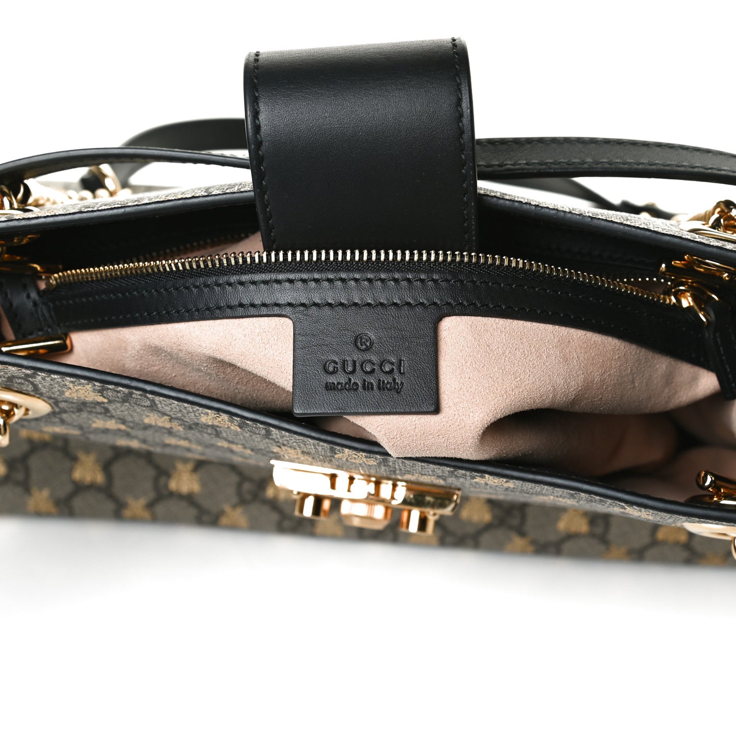 GG Supreme Monogram Bees Medium Padlock Tote Beige Oro Black