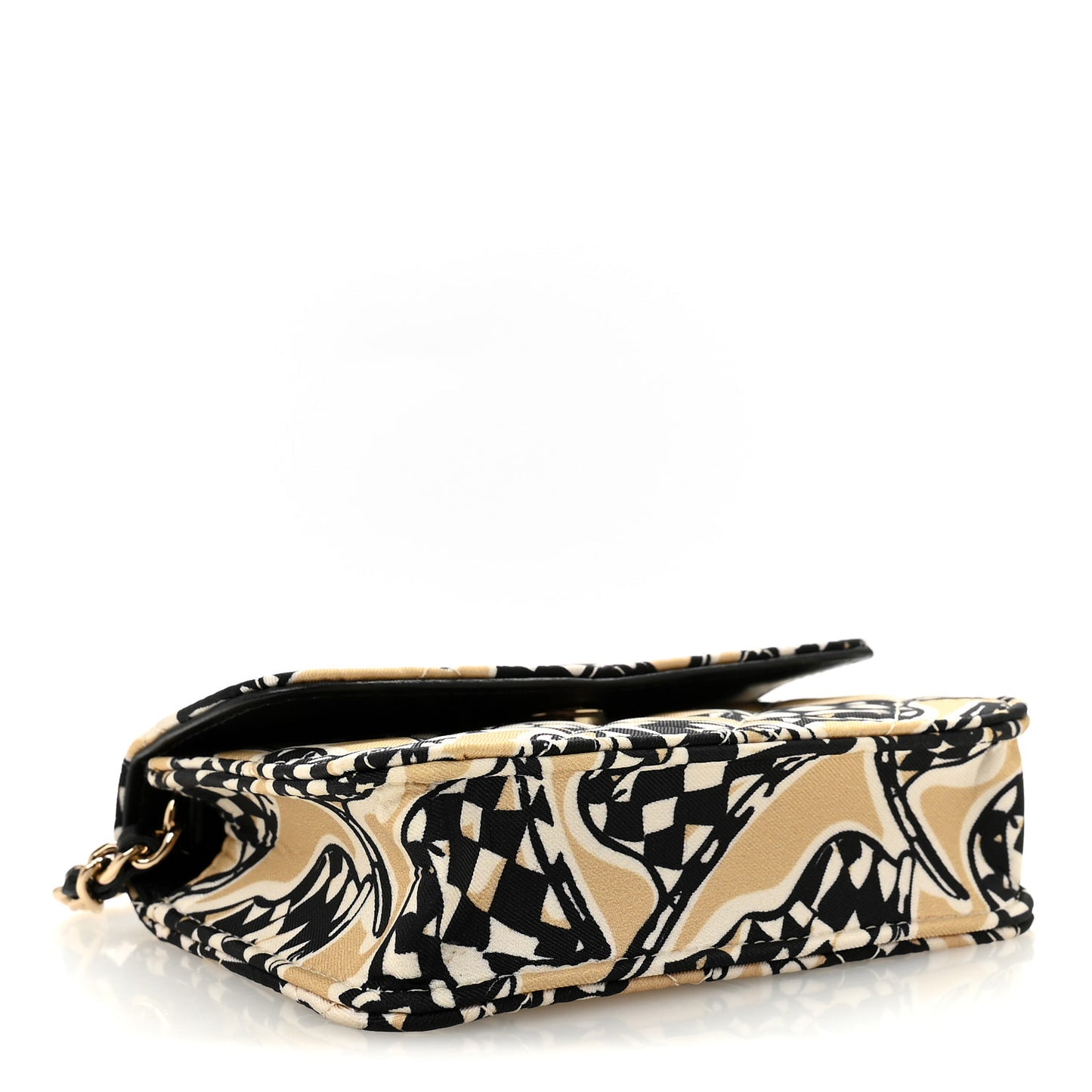 Canvas Check Flag Printed CC Clutch With Chain Beige Multicolor