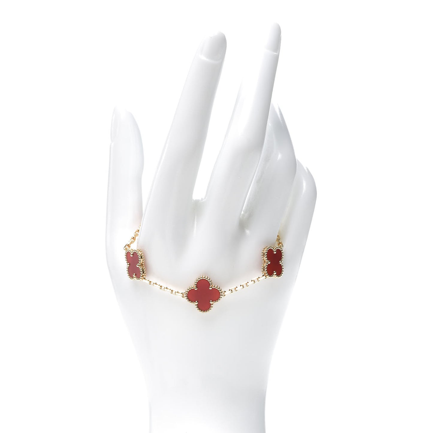 18K Yellow Gold Carnelian 5 Motifs Vintage Alhambra Bracelet