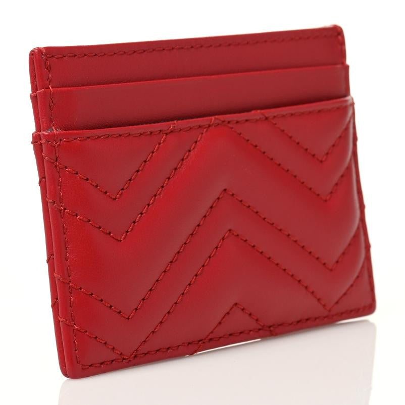 Calfskin Matelasse GG Marmont Card Holder Hibiscus Red