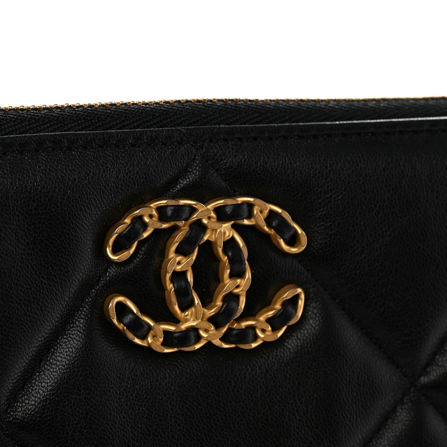 Goatskin Quilted Large Chanel 19 Pouch Black