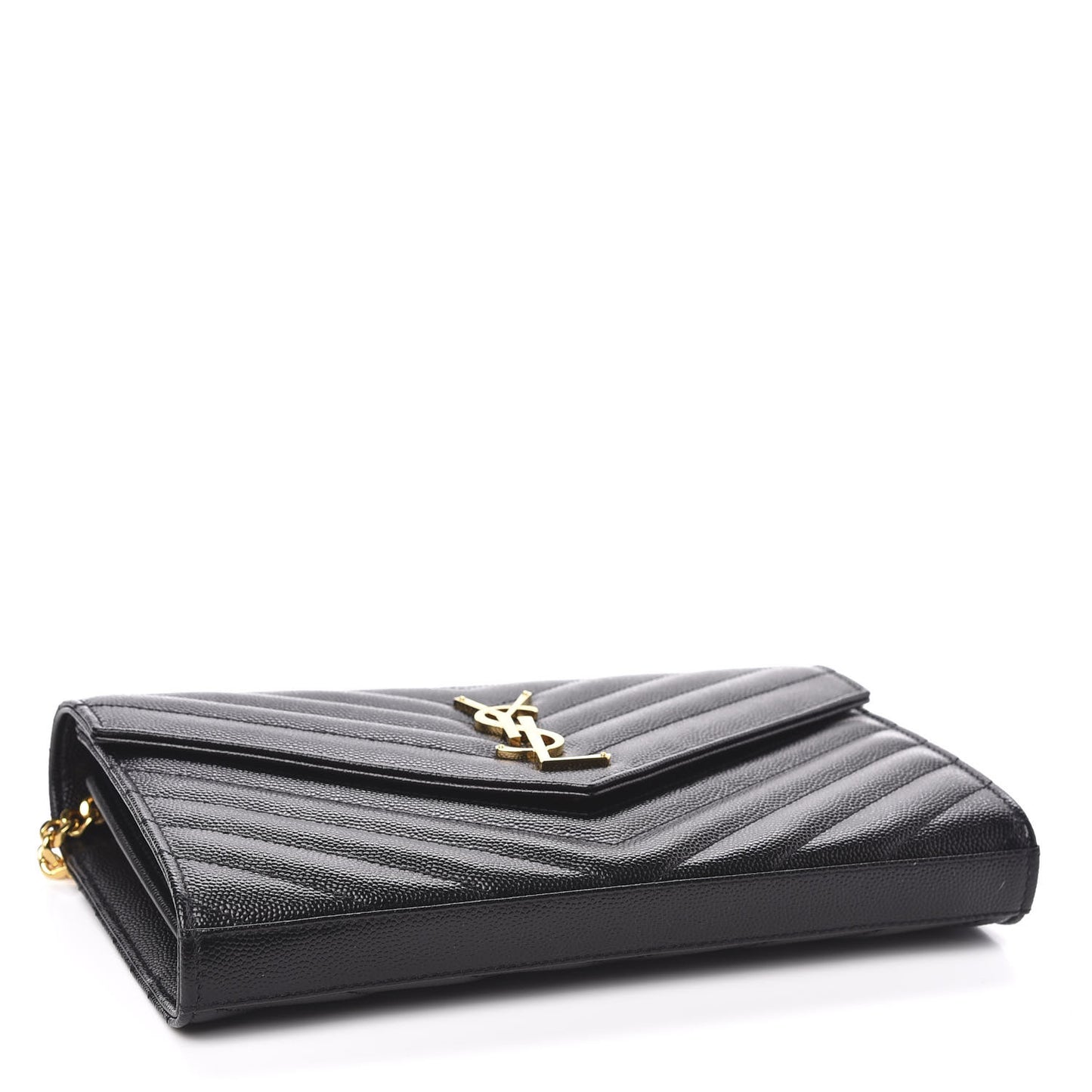 Grain De Poudre Matelasse Chevron Monogram Chain Wallet Black