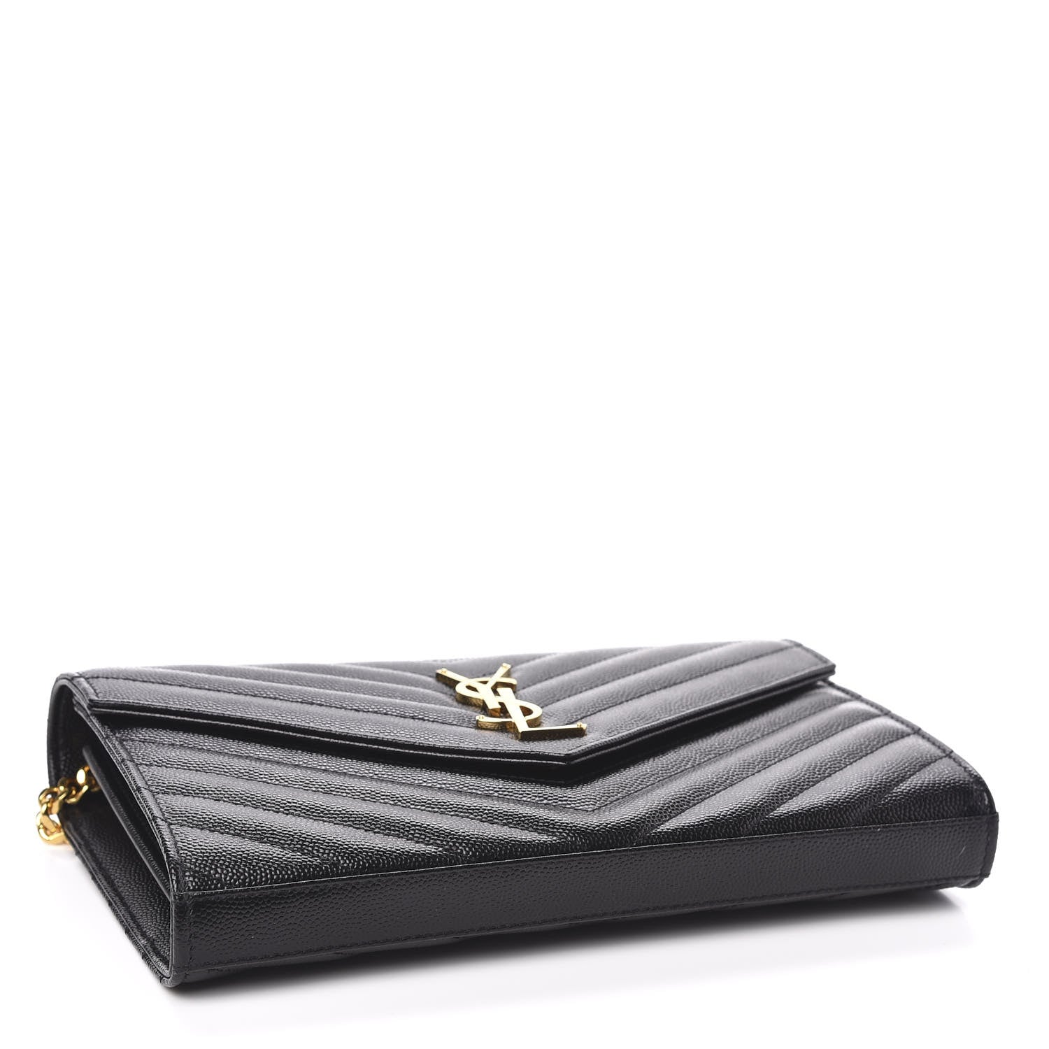 Saint Laurent Grain De Poudre Matelasse Chevron Monogram Chain Wallet Black 4 of 10
