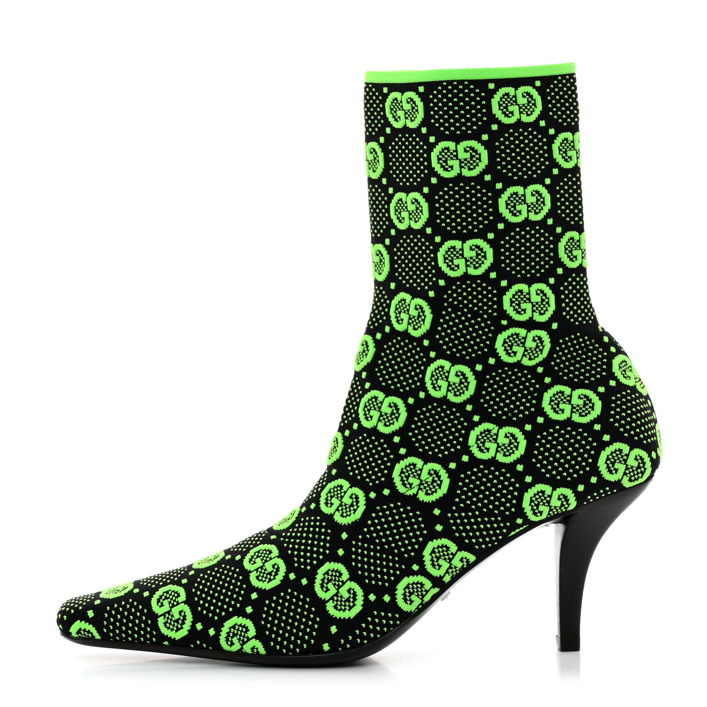 Technical Jersey Knit GG Monogram Square G 75mm Ankle Boots 36.5 Black Neon Green