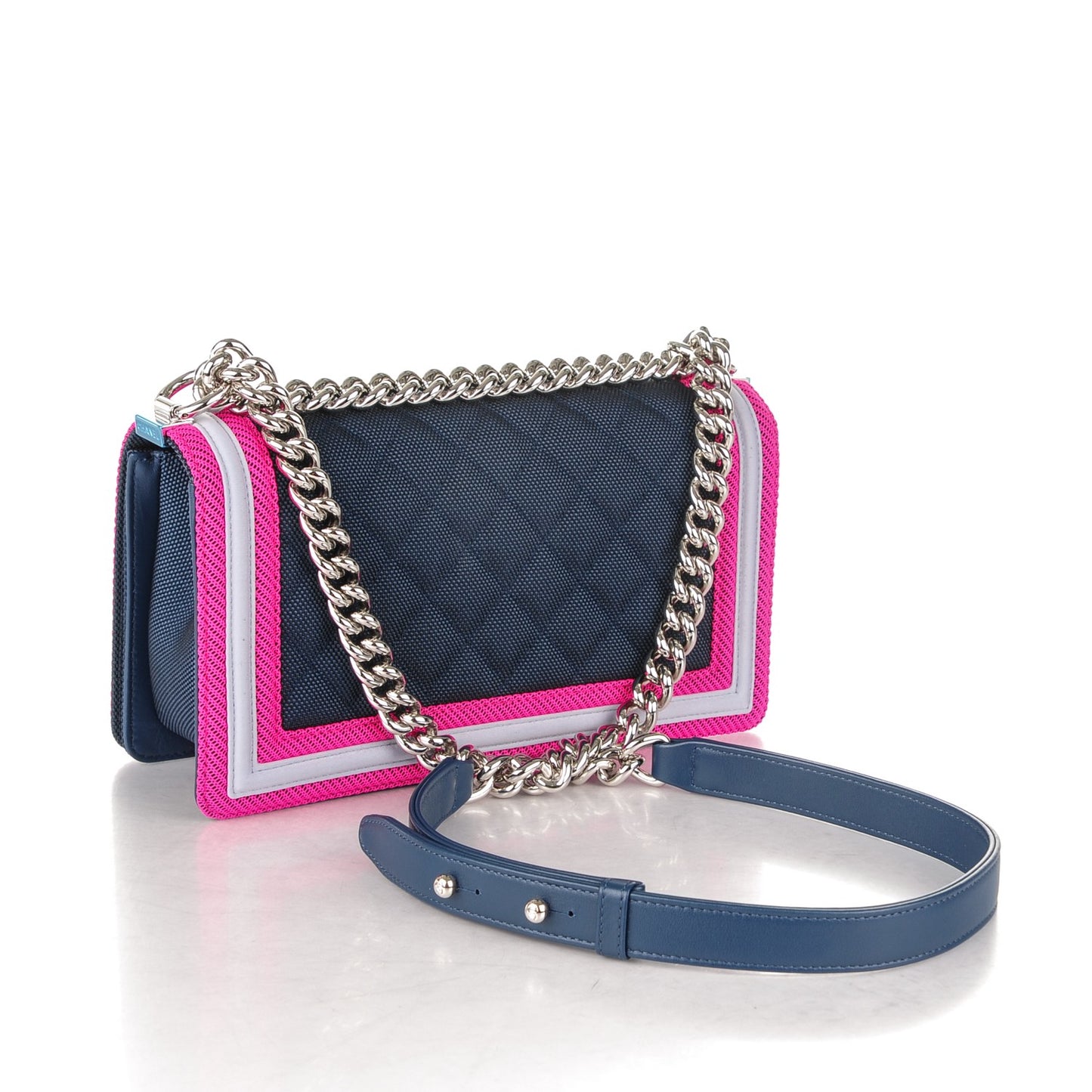 Canvas Quilted Medium Fluo Boy Flap Dark Navy Fuchsia Grey