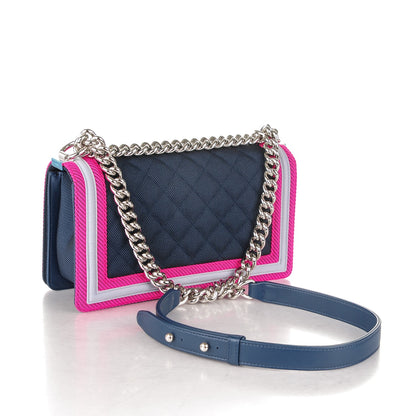 Chanel Canvas Quilted Medium Fluo Boy Flap Dark Navy Fuchsia Grey 3 of 7