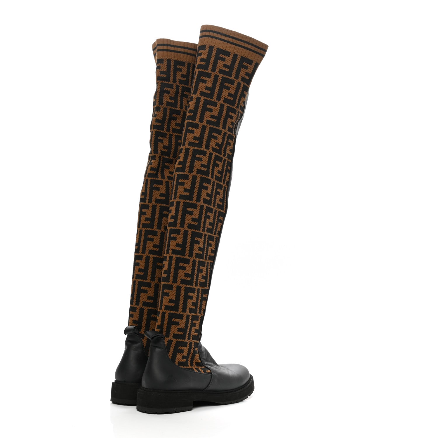 Fendi Nappa Microfiber Fabric FF Rockoko Thigh High Boots 38 Black Tobacco 4 of 10