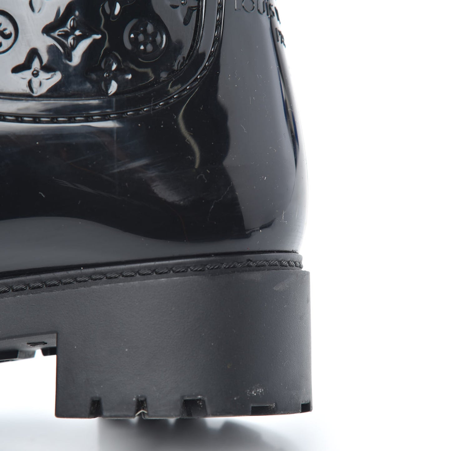 Rubber Embossed Monogram Splash Rain Boots 37 Black