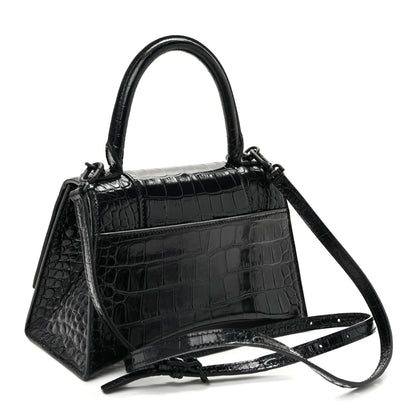 Balenciaga Shiny Calfskin Monochrome Crocodile Embossed Small Hourglass Top Handle Bag Black 3 of 10