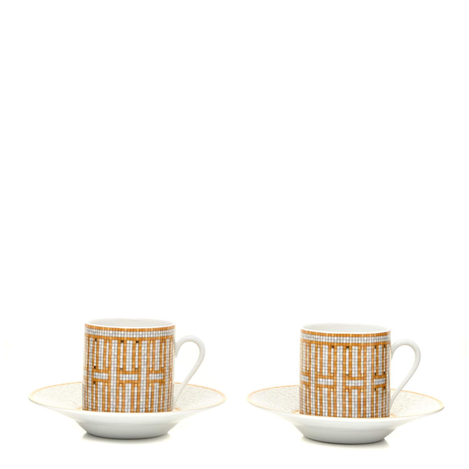 Hermes Porcelain Mosaique Au 24 Gold Coffee Cup and Saucer Set of 2 1 of 10