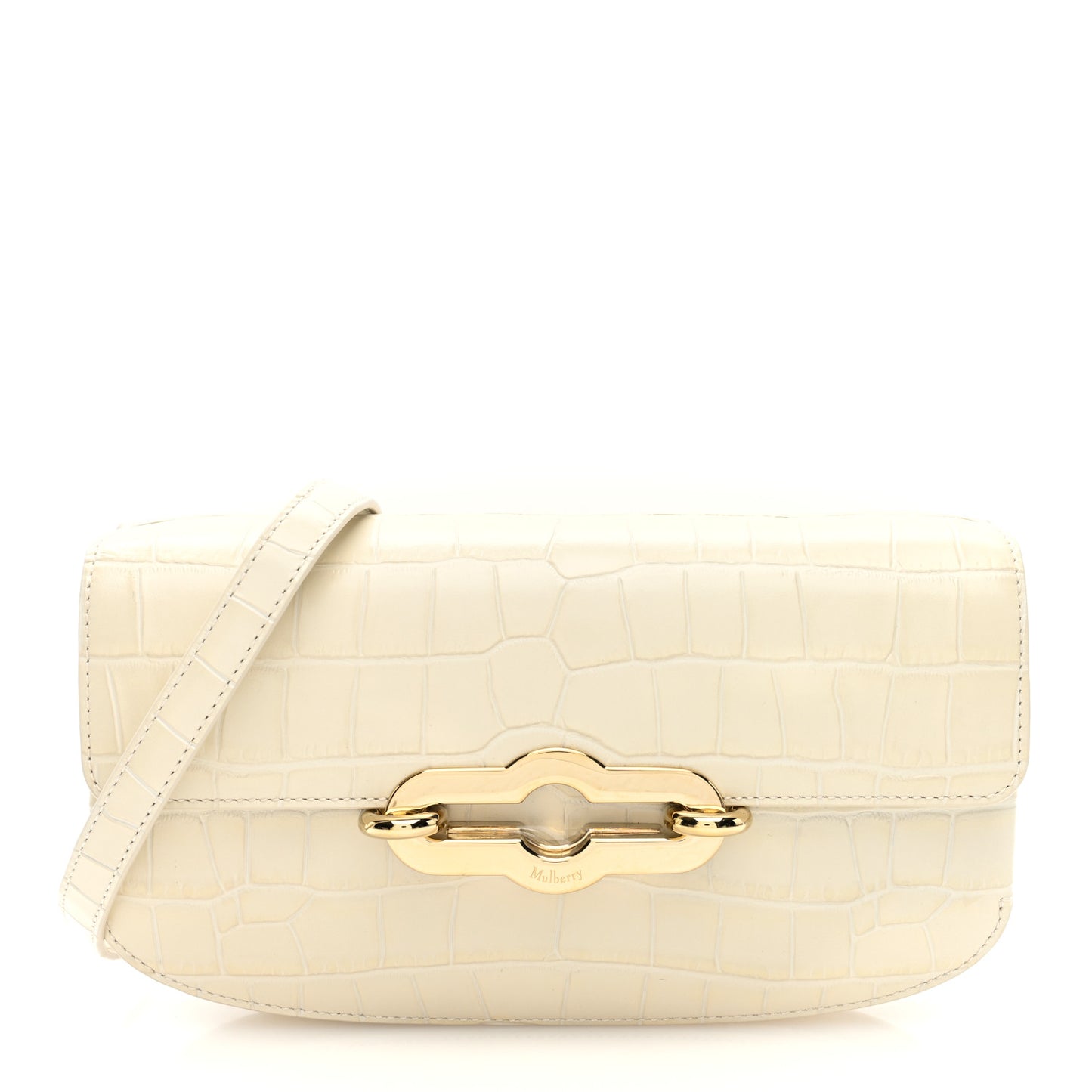 Shiny Calfskin Crocodile Print East West Pimlico Satchel Eggshell