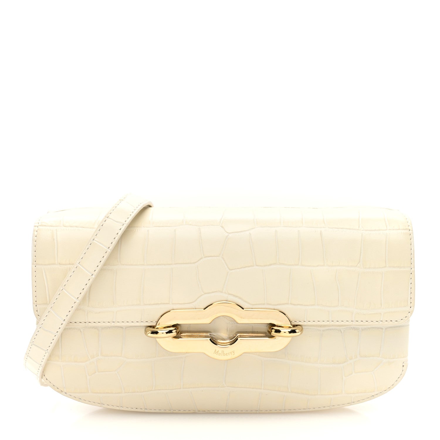 Mulberry Shiny Calfskin Crocodile Print East West Pimlico Satchel Eggshell 1 of 9