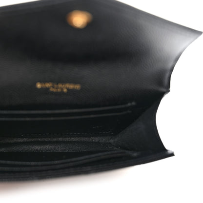 Saint Laurent Grain De Poudre Matelasse Chevron Small Monogram Envelope Wallet Black 5 of 10