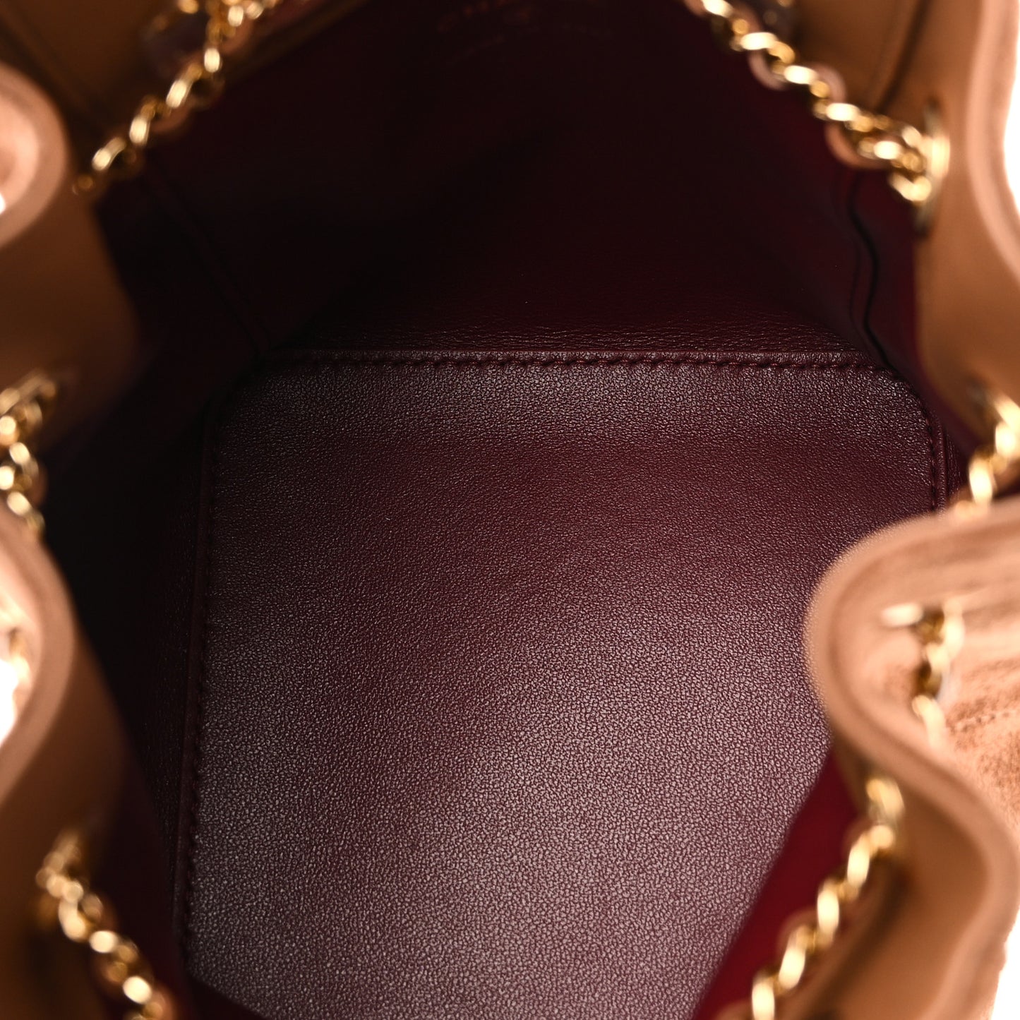 Suede Quilted Bucket Bag With Chain Camel