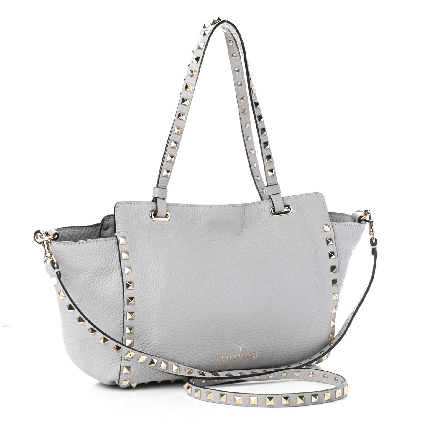 Grained Calfskin Small Rockstud Tote Pastel Grey