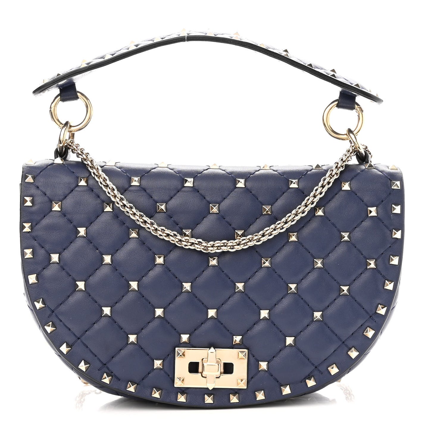Nappa Medium Rockstud Spike Halfmoon Saddle Bag Blue