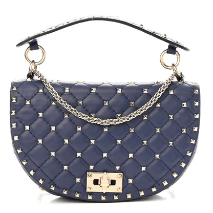 Valentino Garavani Nappa Medium Rockstud Spike Halfmoon Saddle Bag Blue 1 of 11
