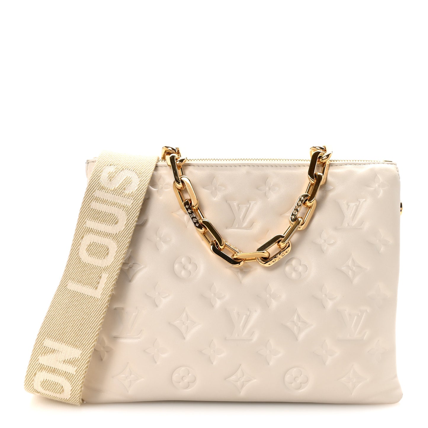 Lambskin Embossed Monogram Coussin PM Beige Cream