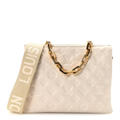 Louis Vuitton Lambskin Embossed Monogram Coussin PM Beige Cream 1 of 10