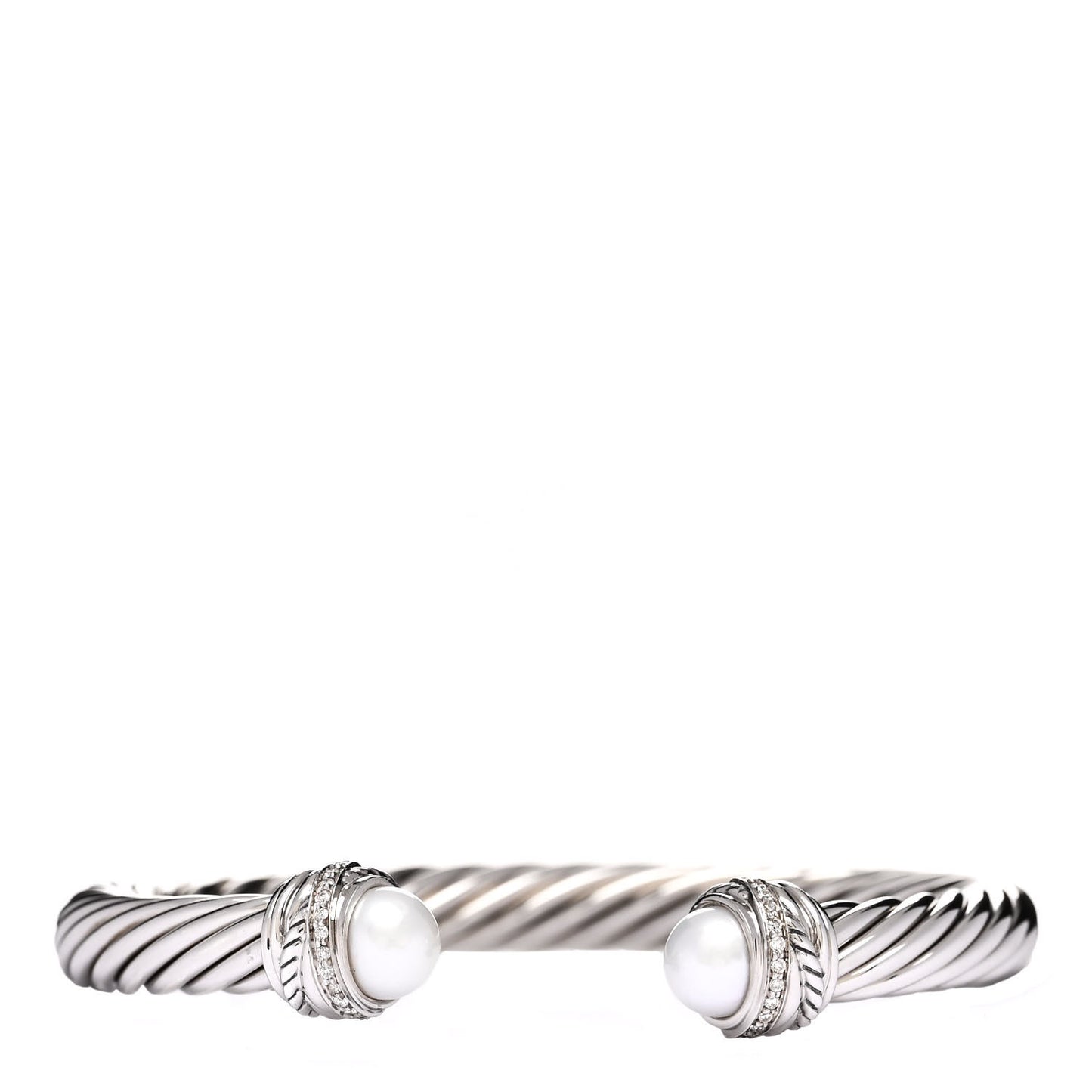 Sterling Silver Diamond Pearl 7mm Crossover Bracelet