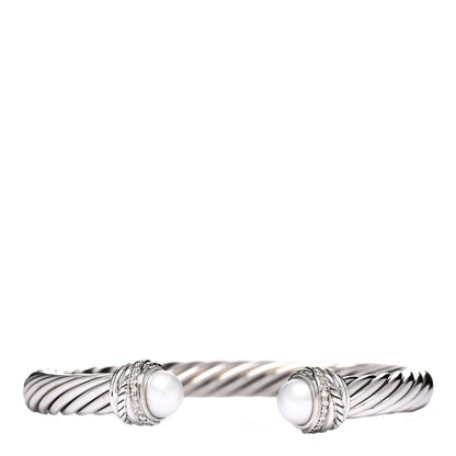 David Yurman Sterling Silver Diamond Pearl 7mm Crossover Bracelet 1 of 3
