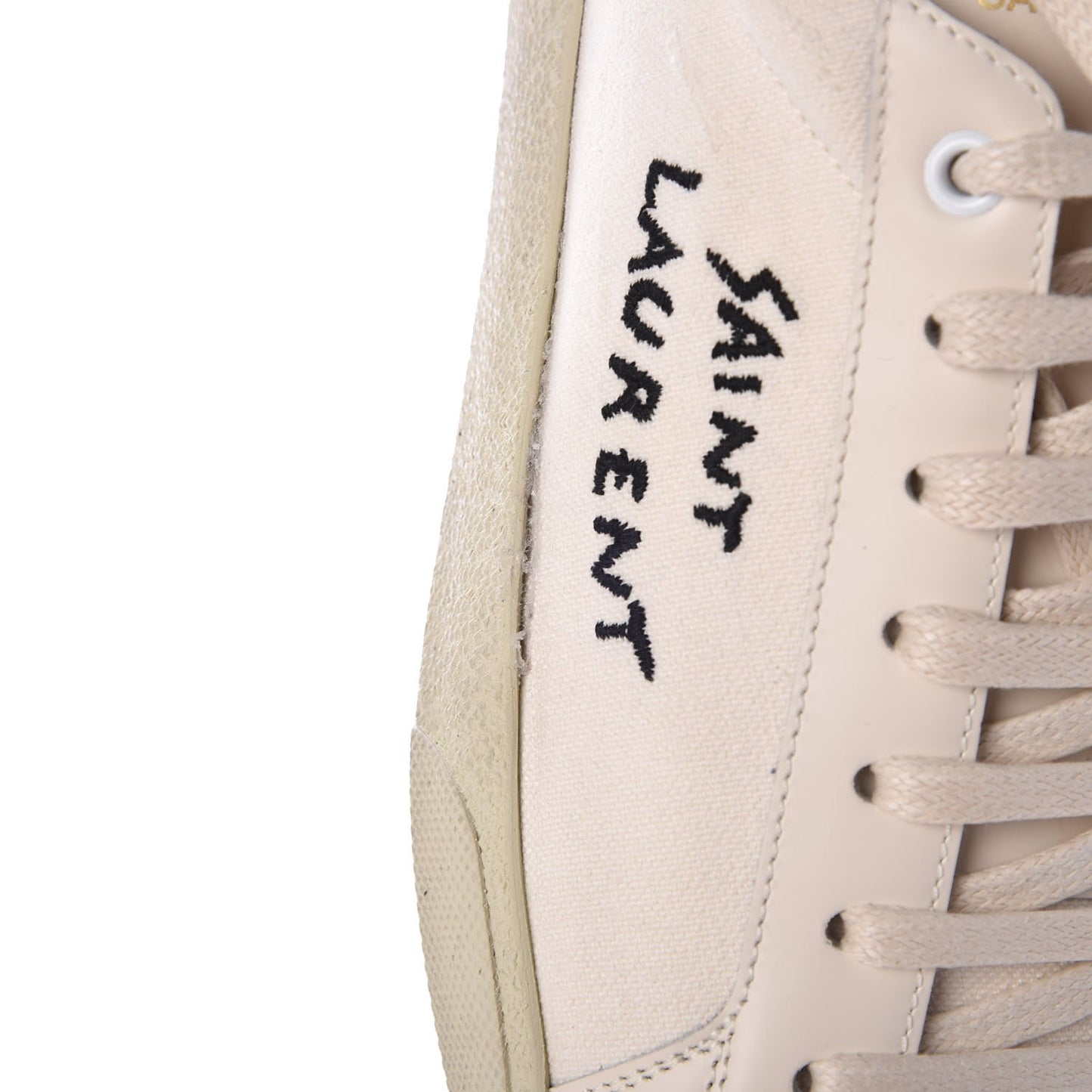 Distressed Canvas Court Classic Sneakers 46 White