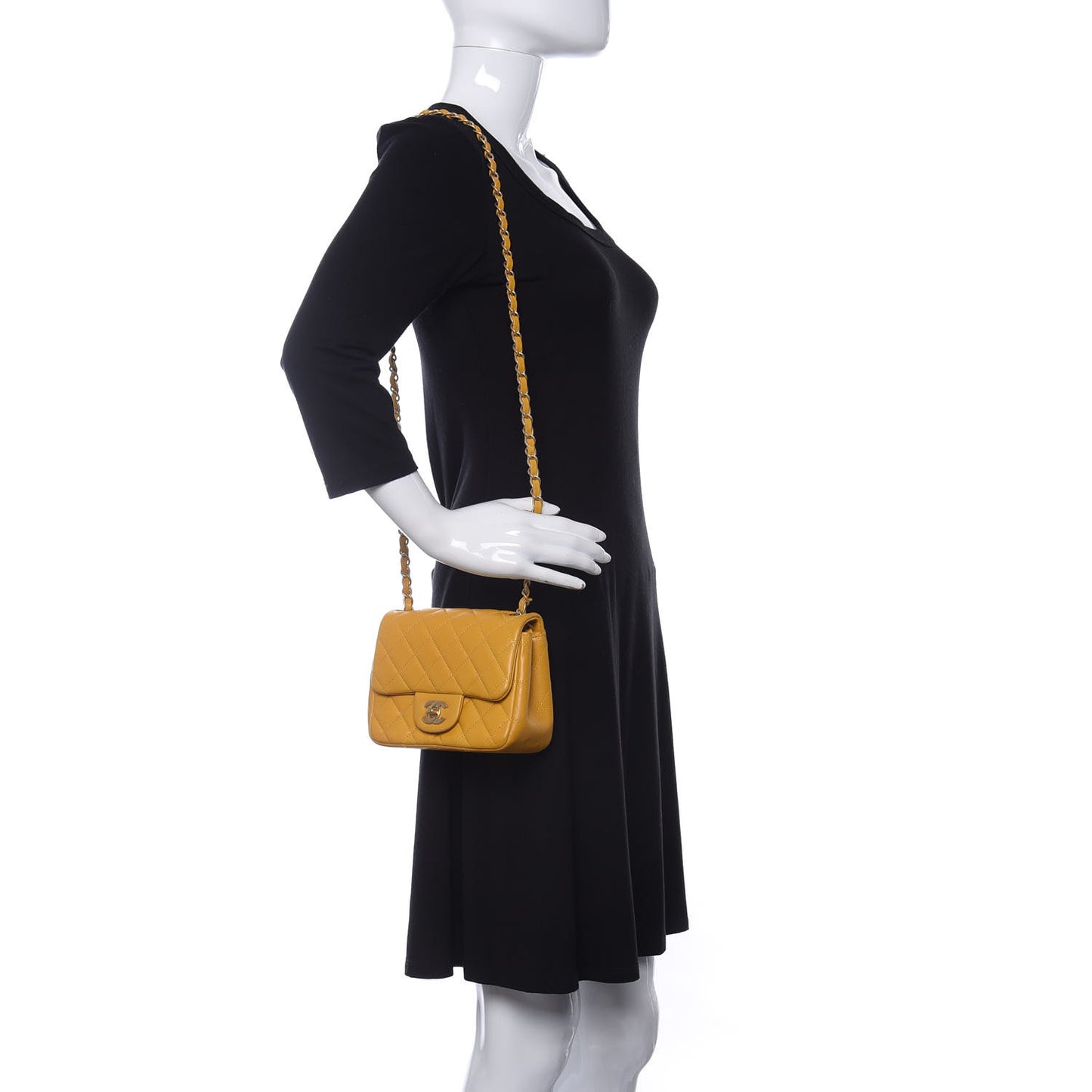 Lambskin Quilted Mini Square Flap Yellow
