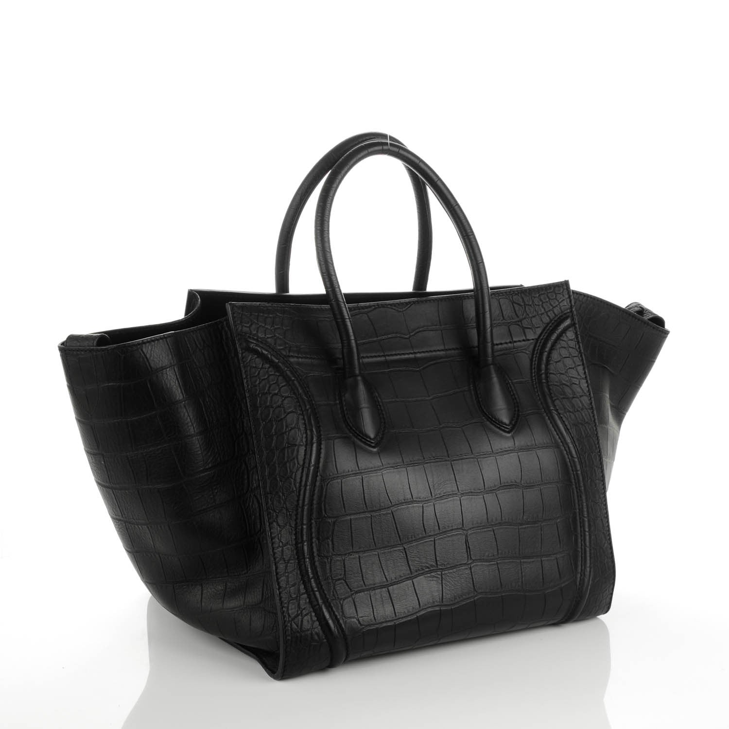 Celine Crocodile Embossed Calfskin Luggage Phantom Luggage Black 3 of 10