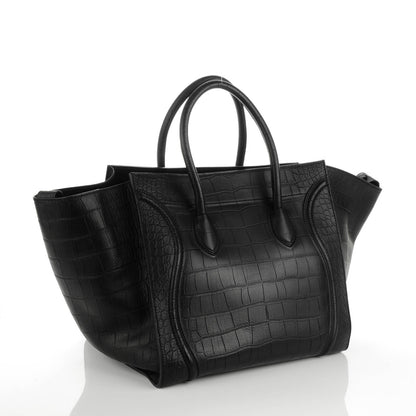 Celine Crocodile Embossed Calfskin Luggage Phantom Luggage Black 3 of 10