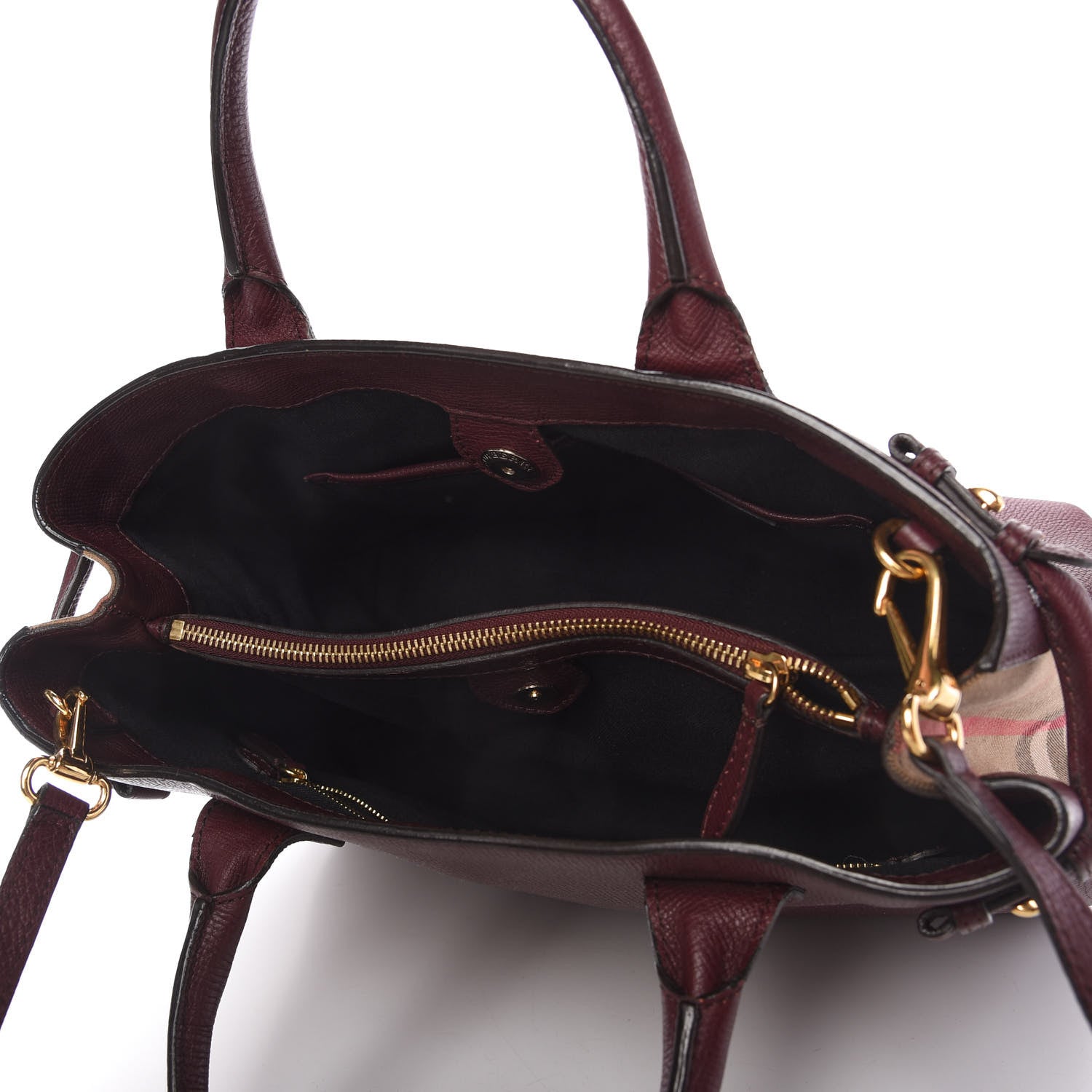 Burberry Grainy Calfskin House Check Medium Banner Tote Mahogany Red 5 of 10