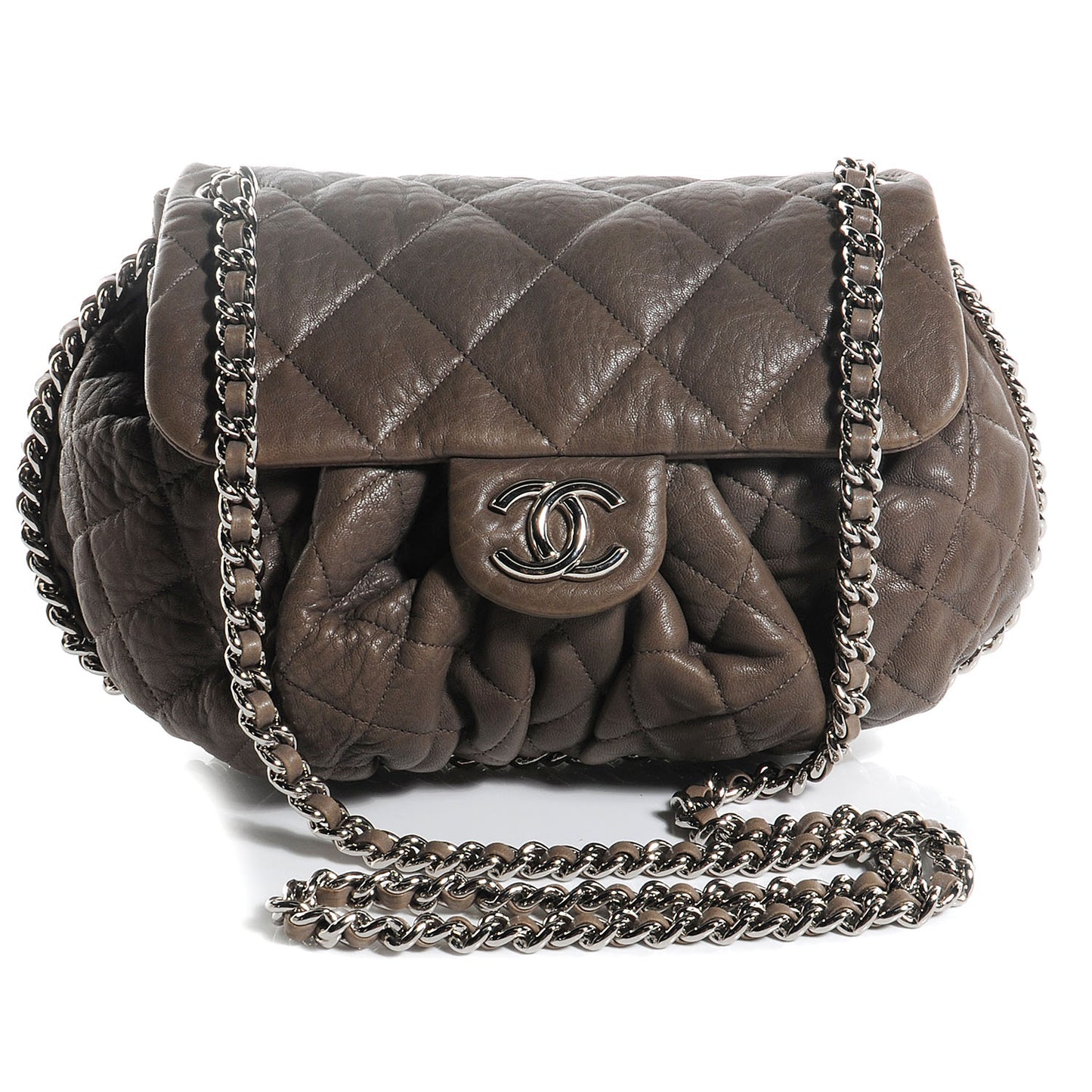 Washed Lambskin Quilted Medium Chain Around Messenger Taupe
