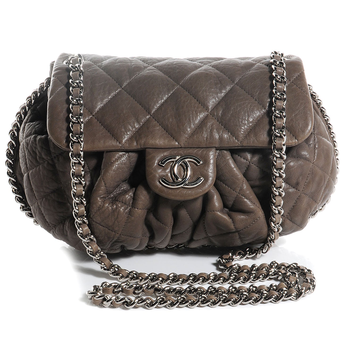 Chanel Washed Lambskin Quilted Medium Chain Around Messenger Taupe 1 of 7