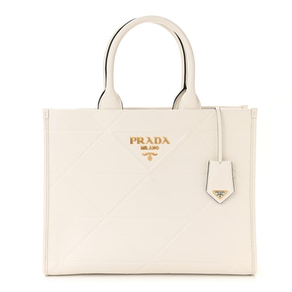 Prada Soft Calfskin Triangolo Symbole Embossed Medium Tote White 1 of 11