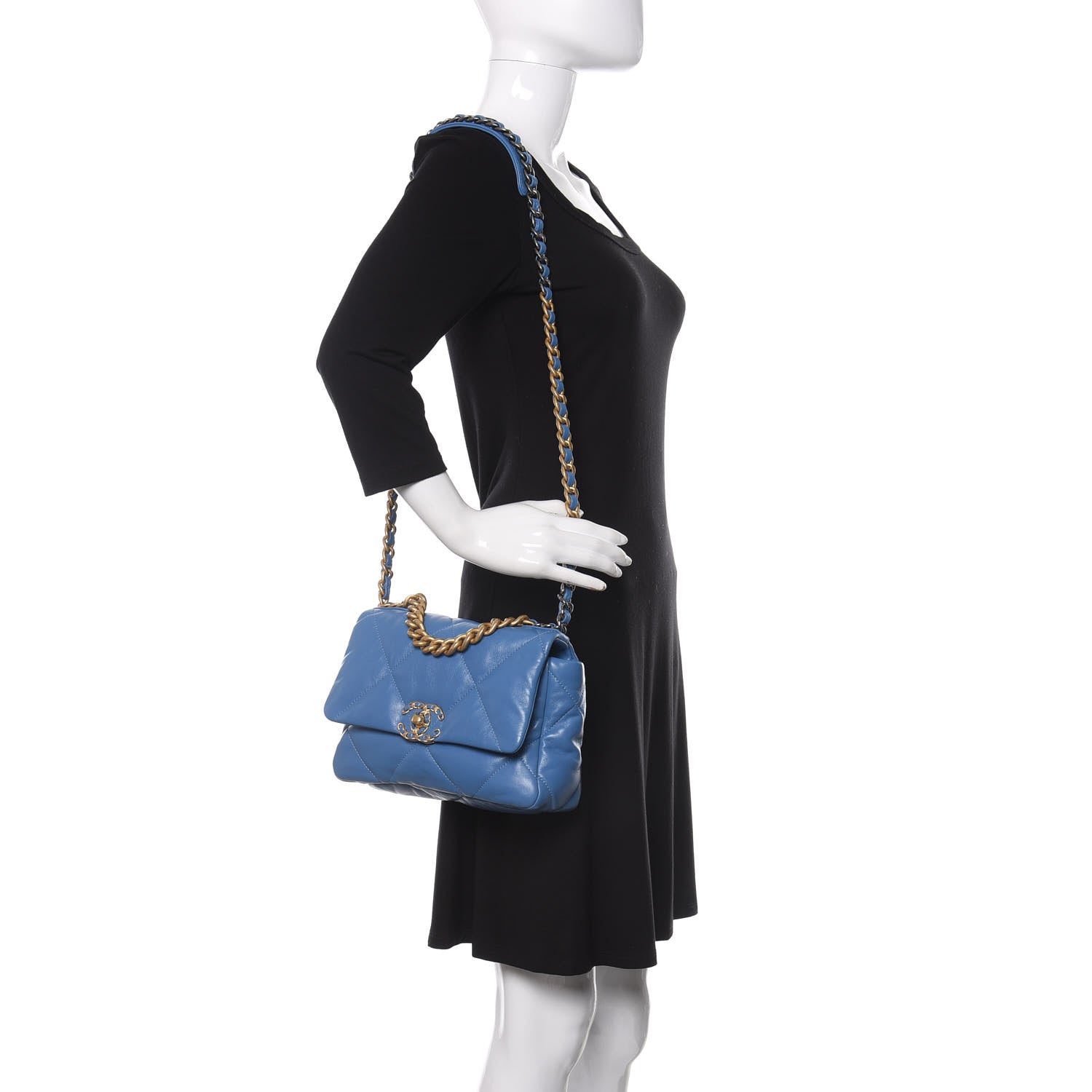 Chanel Lambskin Quilted Medium 19 Flap Blue 2 of 10