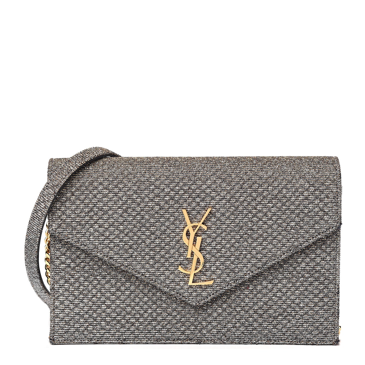 Metallic Fabric Monogram Envelope Chain Wallet Anthracite