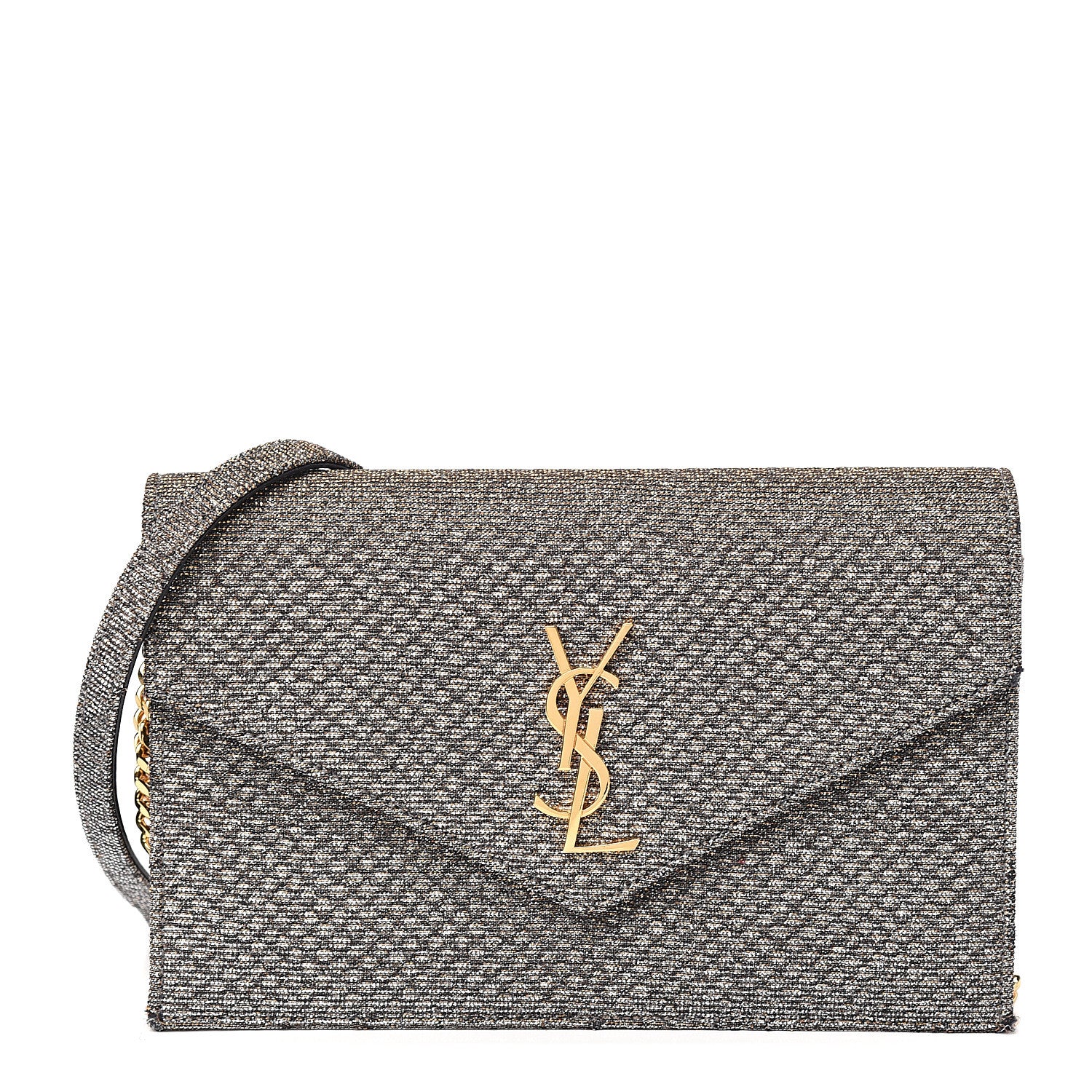 Saint Laurent Metallic Fabric Monogram Envelope Chain Wallet Anthracite 1 of 9