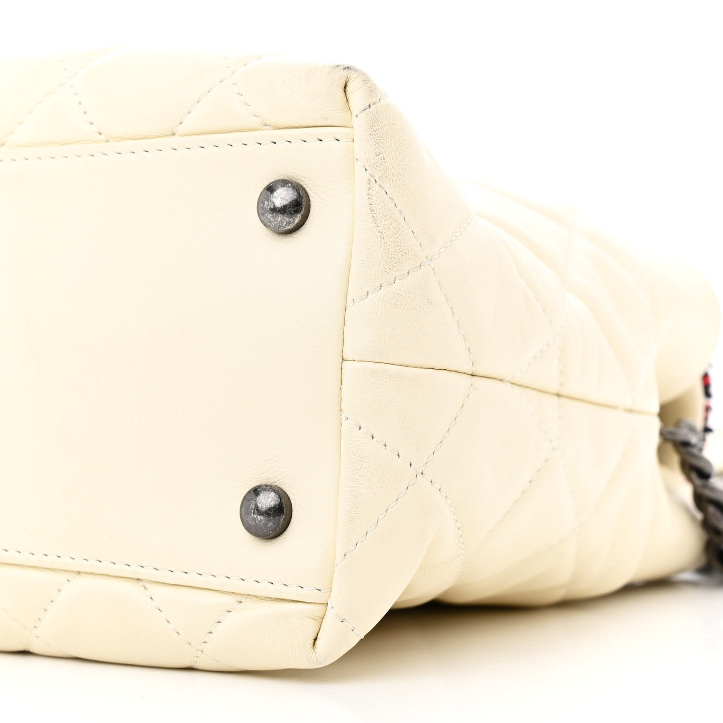 Calfskin Tweed Quilted Small Tote White Multicolor