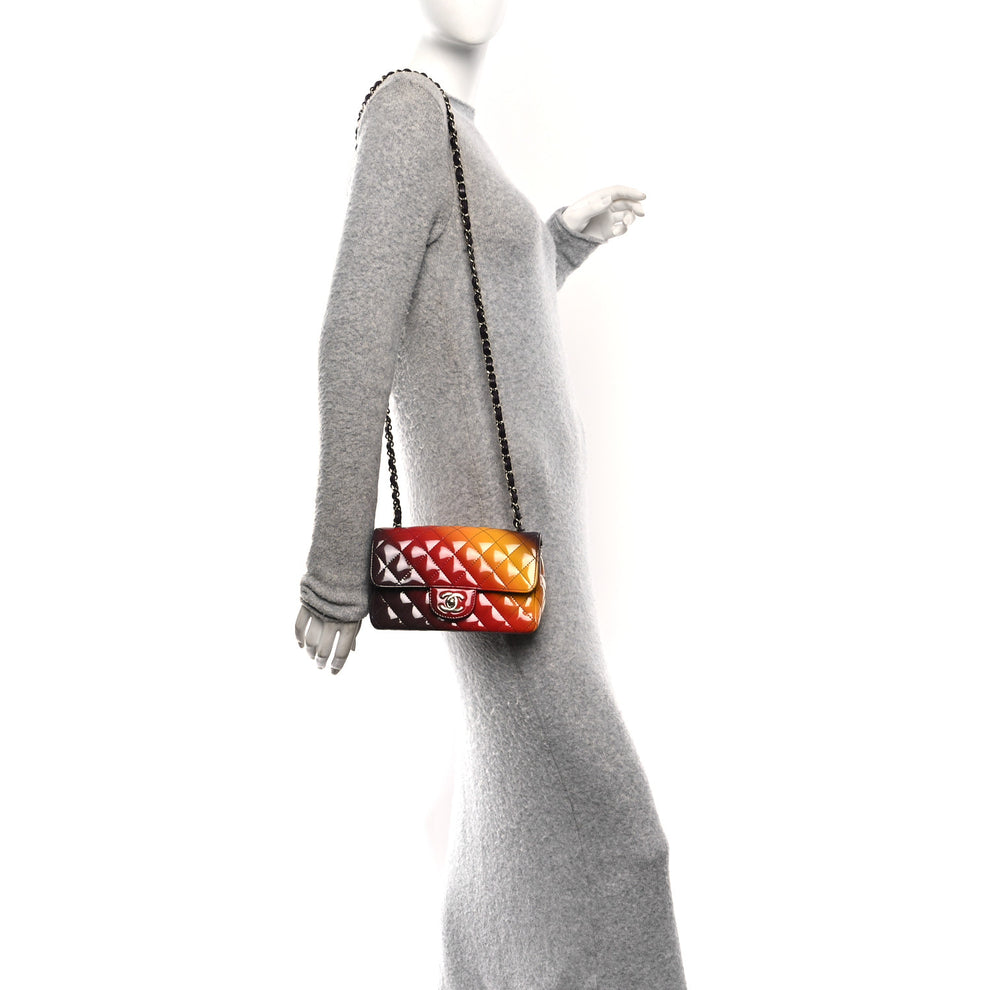 Chanel Shaded Patent Calfskin Quilted Mini Rectangular Flap Red Yellow ...