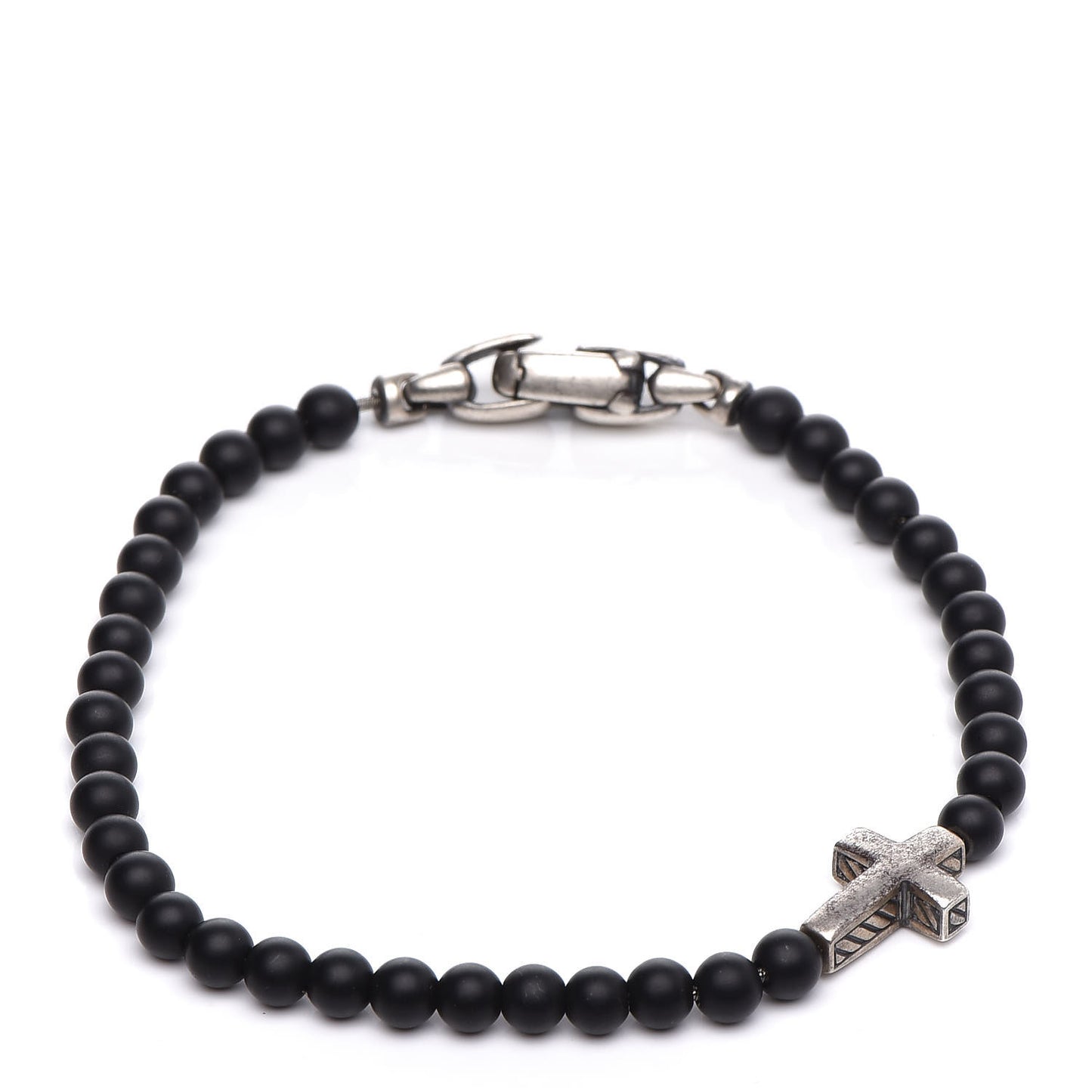 Sterling Silver Black Onyx Spiritual Bead Cross Bracelet
