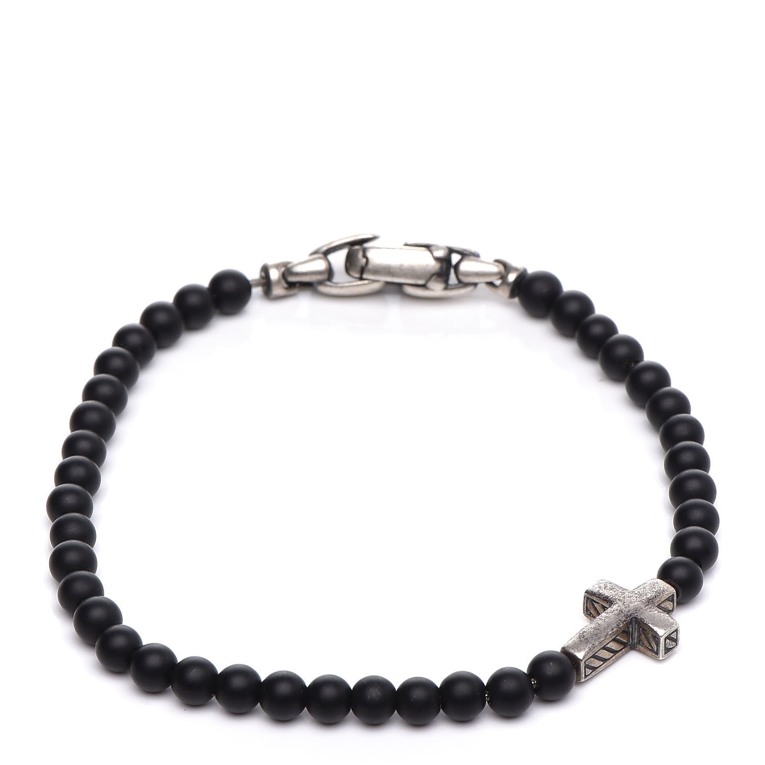 David Yurman Sterling Silver Black Onyx Spiritual Bead Cross Bracelet 1 of 3
