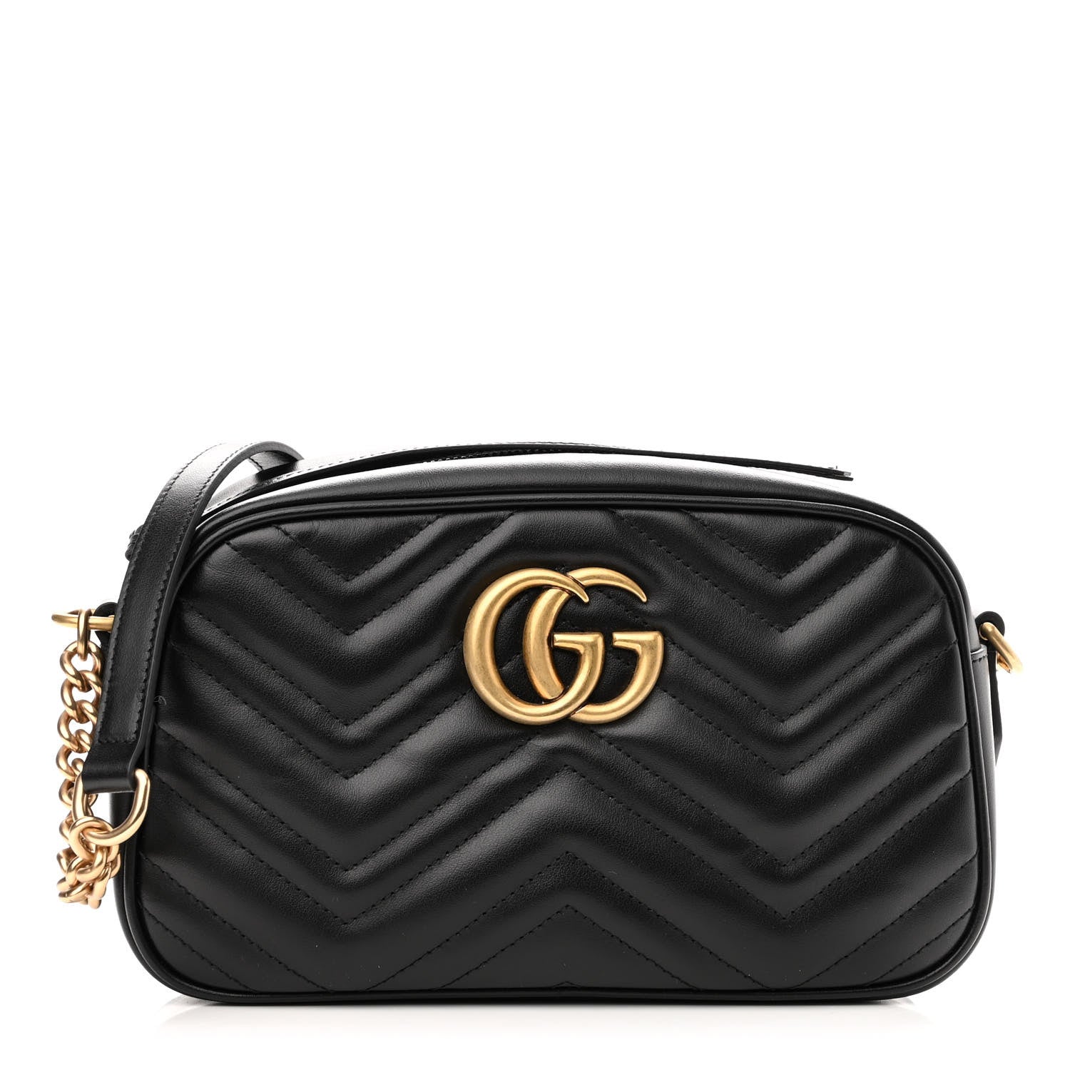 Gucci Calfskin Matelasse Small GG Marmont Chain Shoulder Bag Black 1 of 10