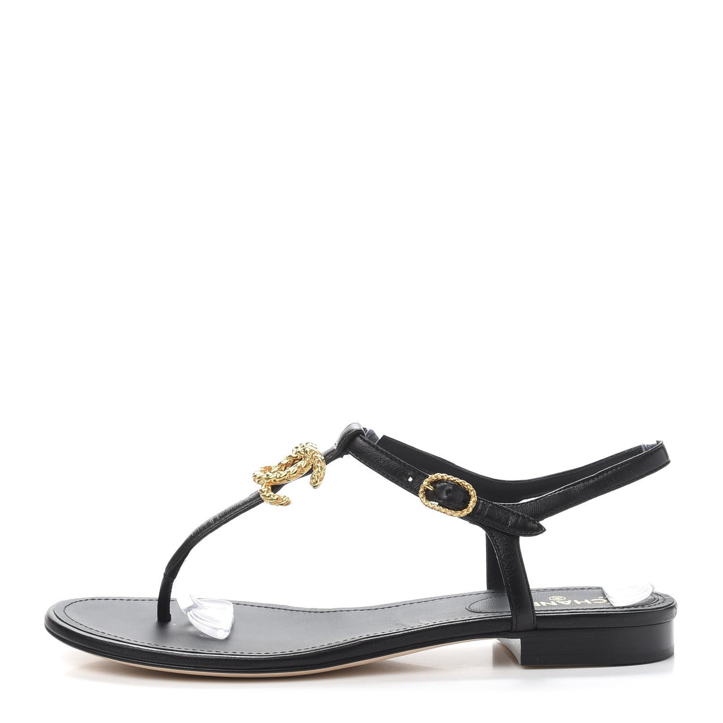 Lambskin Chain CC Logo Thong Sandals 39.5 Black