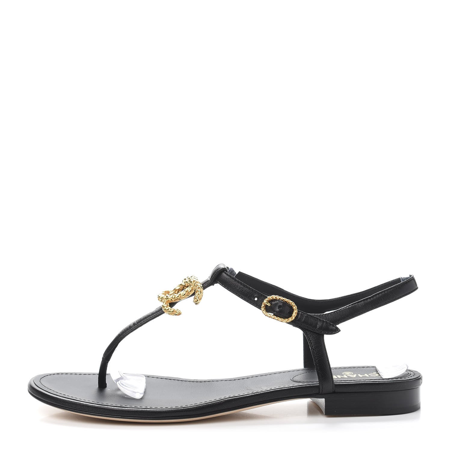 Chanel Lambskin Chain CC Logo Thong Sandals 39.5 Black 1 of 8